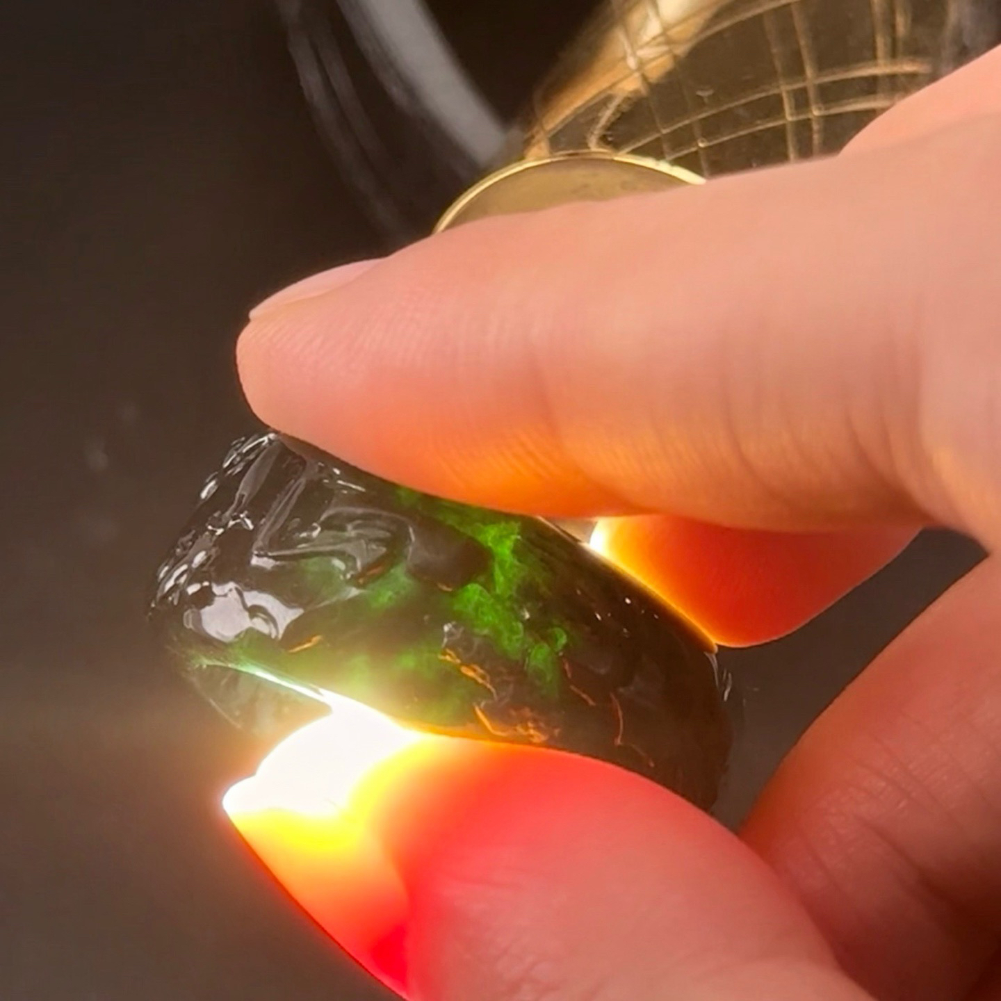 精品墨翠指环 种好色正 黑度好 尺寸11.8