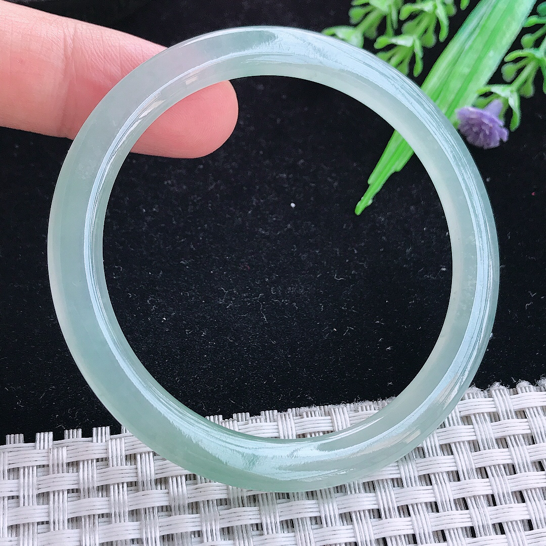 实拍A货翡翠53/5.3/7.5叮当镯老坑冰胶果冻冰晴细条手镯圆条玉手镯
