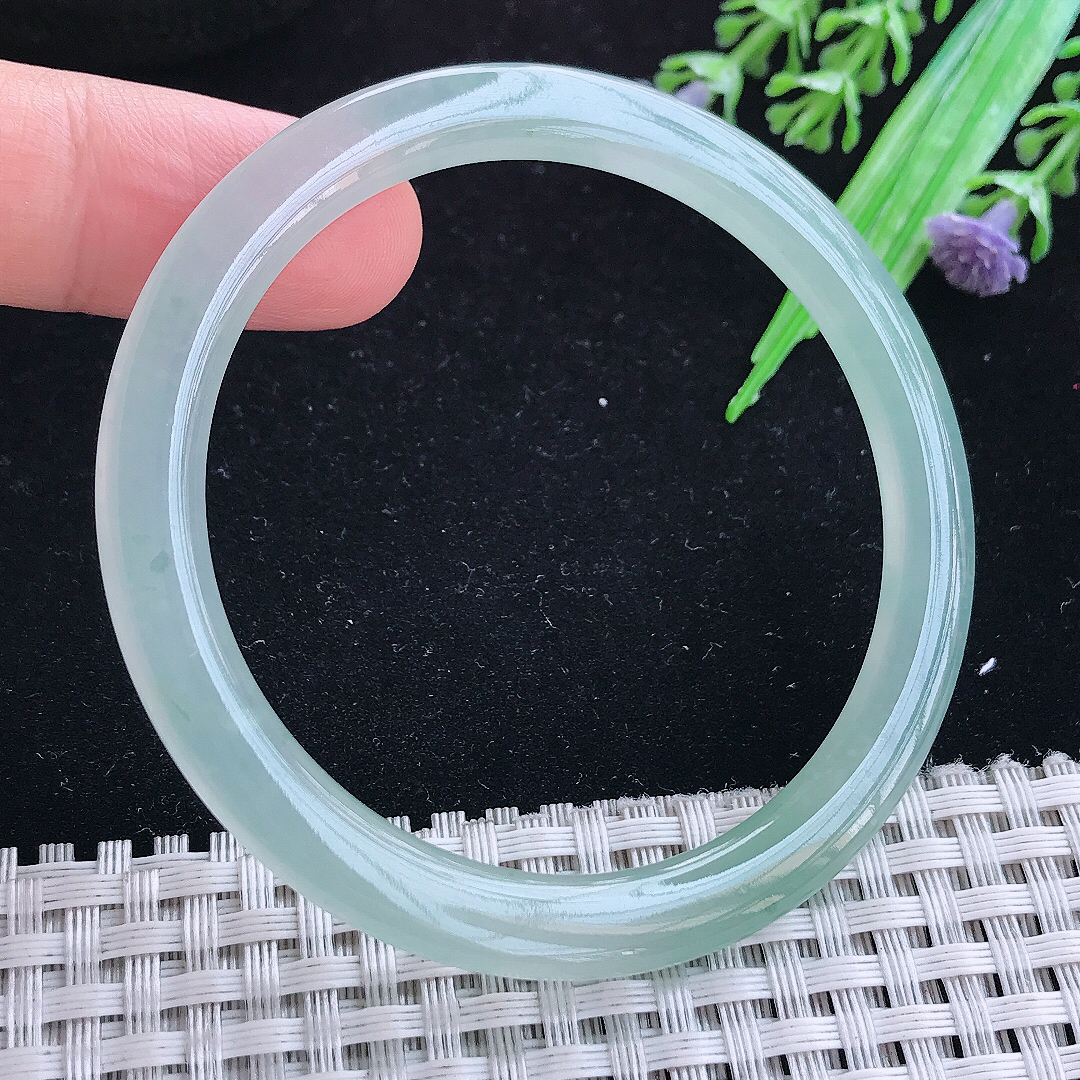 实拍A货翡翠53/5.3/7.5叮当镯老坑冰胶果冻冰晴细条手镯圆条玉手镯