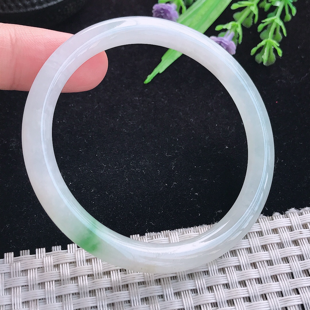 实拍A货翡翠54/6.5/7.3平安镯老坑冰胶飘花叮当手镯玉手镯