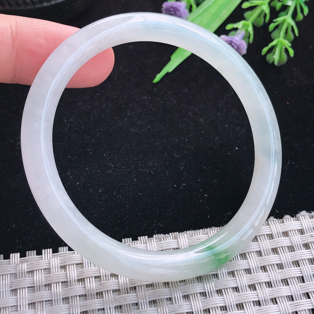 实拍A货翡翠54/6.5/7.3平安镯老坑冰胶飘花叮当手镯玉手镯
