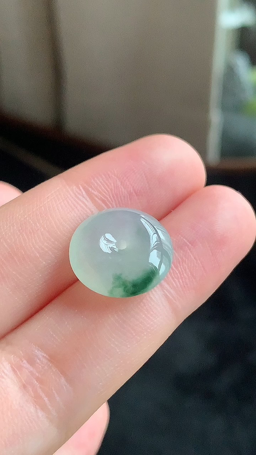 天然翡翠，飘花平安扣 尺寸14.5-5.5 fj524