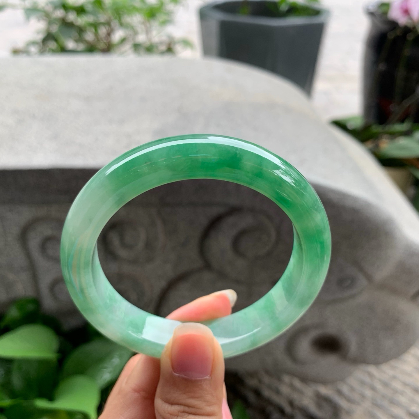 圈口57.6-12.4-9.3 【芙蓉绿正圈手镯】正圈57 58 可戴
