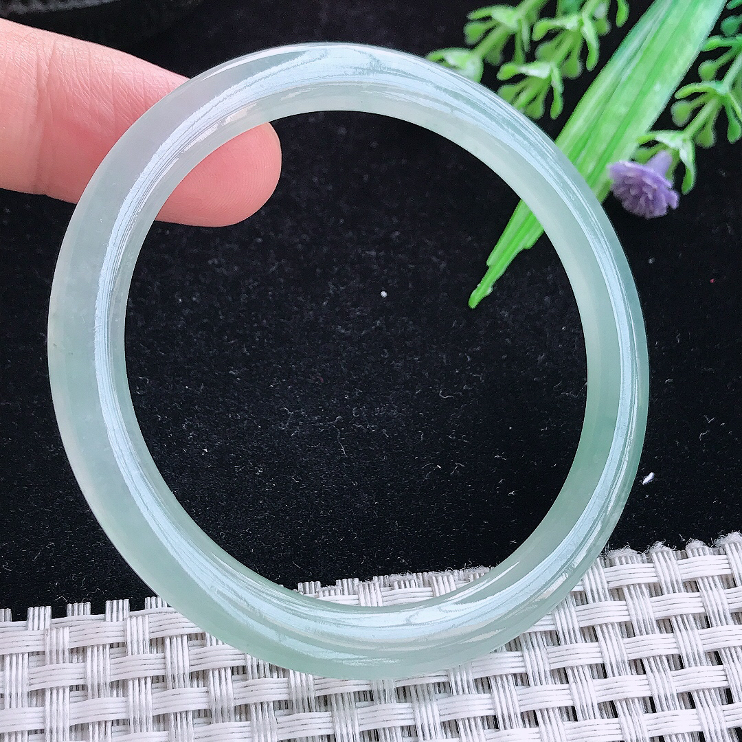 实拍A货翡翠53/5.3/7.5叮当镯老坑冰胶果冻冰晴细条手镯圆条玉手镯
