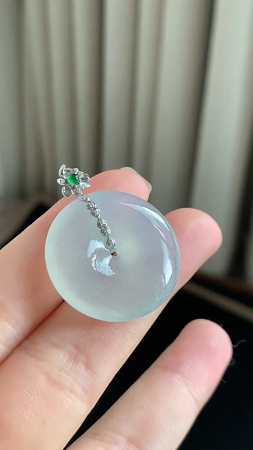 天然翡翠，冰透平安扣，18k金 尺寸25.6-5.6 ah524