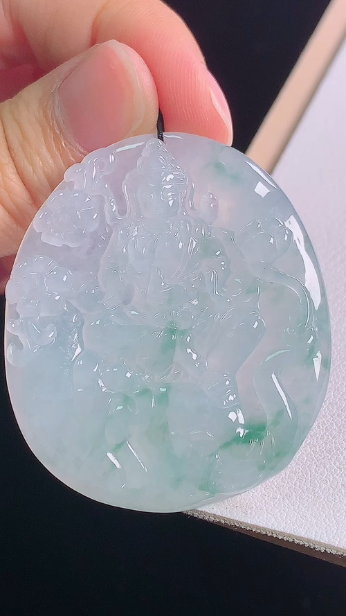 ️冰飘花普贤菩萨，一刀切，无裂，尺寸:45.4-38.9-5.5mm 14