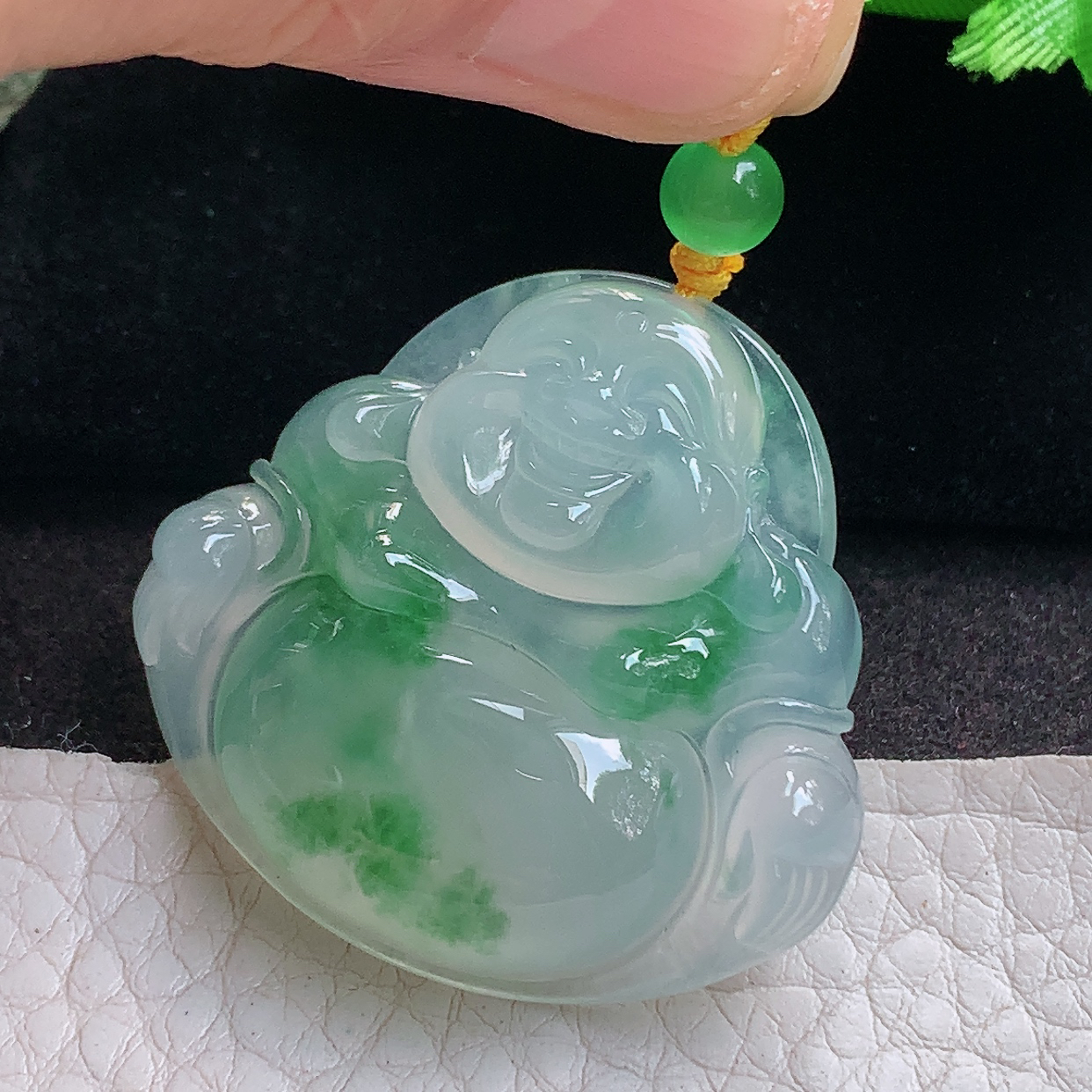 gp收藏款35.6*38*8.8天然缅甸翡翠冰飘绿饱满佛公 开心佛玉吊坠 玉挂件