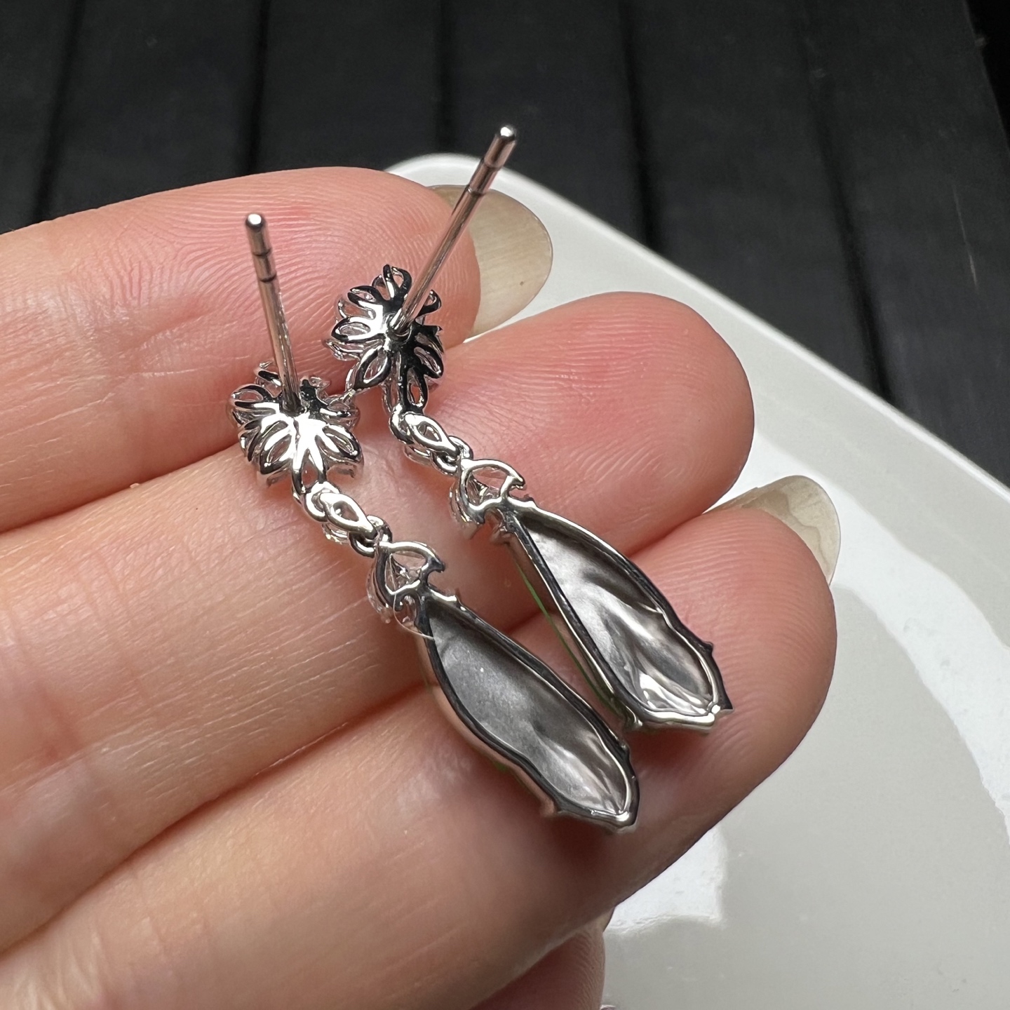 ️18k金钻石镶嵌冰种阳绿翡翠兰花耳坠耳环天然A货精品，13.5-5.2