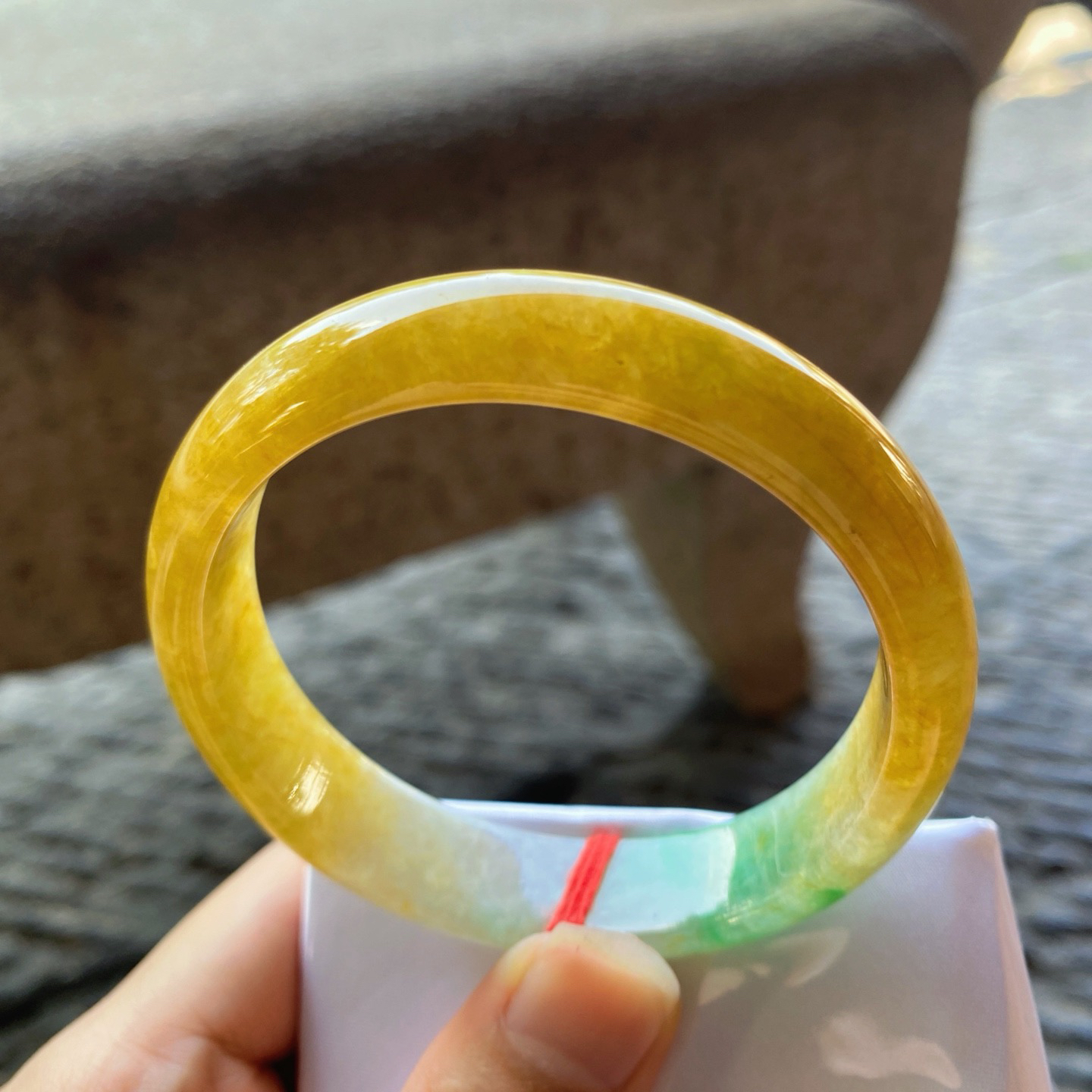 圈口59.1-13.6-7.3    【黄加绿正圈手镯】圈口59  60可戴