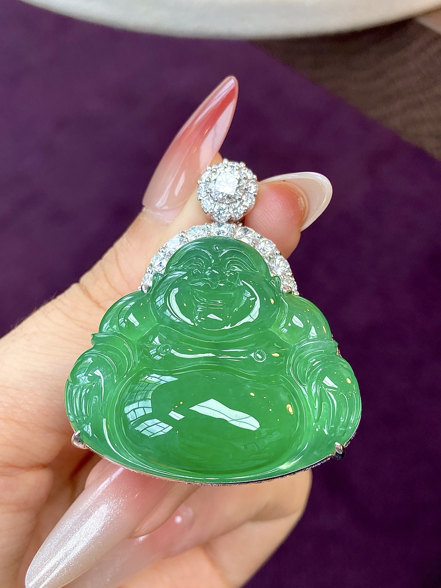 高冰种苹果绿佛公吊坠，毕业级别的存在，自带气场与贵气，福肚圆润藏金，乐观豁达，佩戴上身富态贵气：47