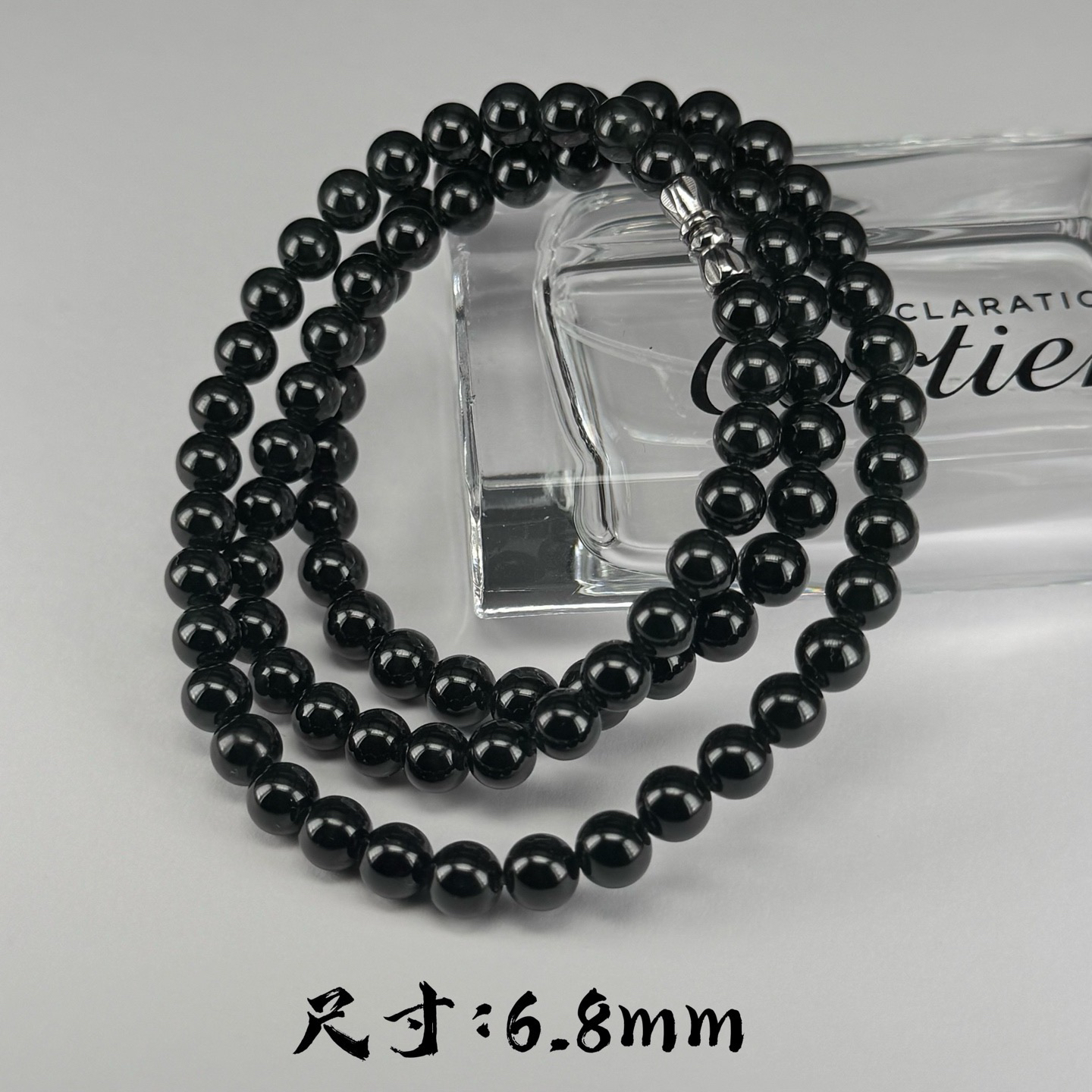 精品墨翠珠子手串 种好色正 黑度极好 打灯通透 油性十足 尺寸6.8