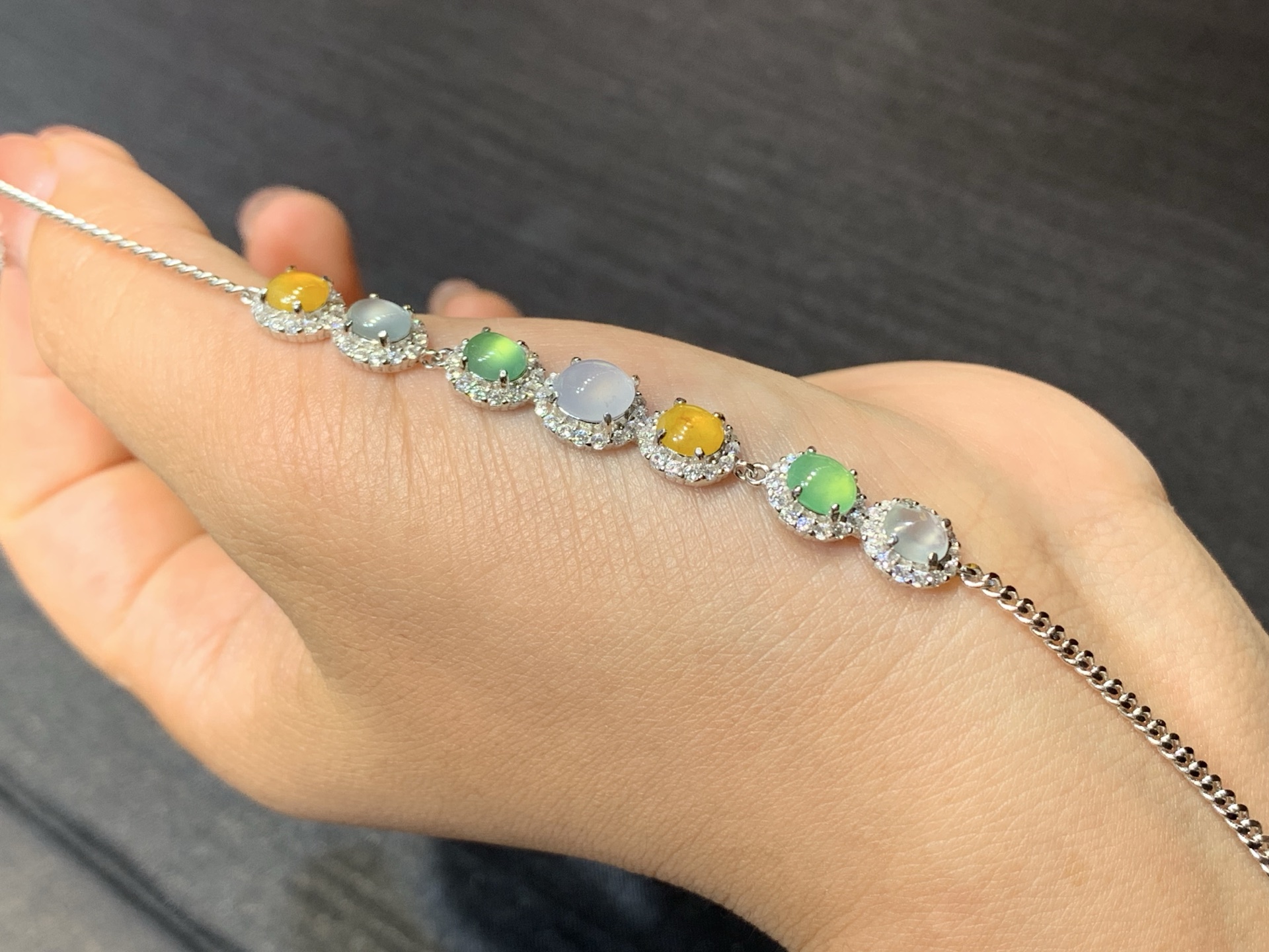 多彩蛋面手链 s925银 不议，6.5-5.5-3.7