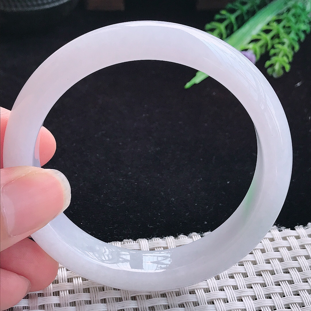 实拍A货翡翠58/13.5/8.5平安镯老坑冰润起胶飘花手镯玉手镯