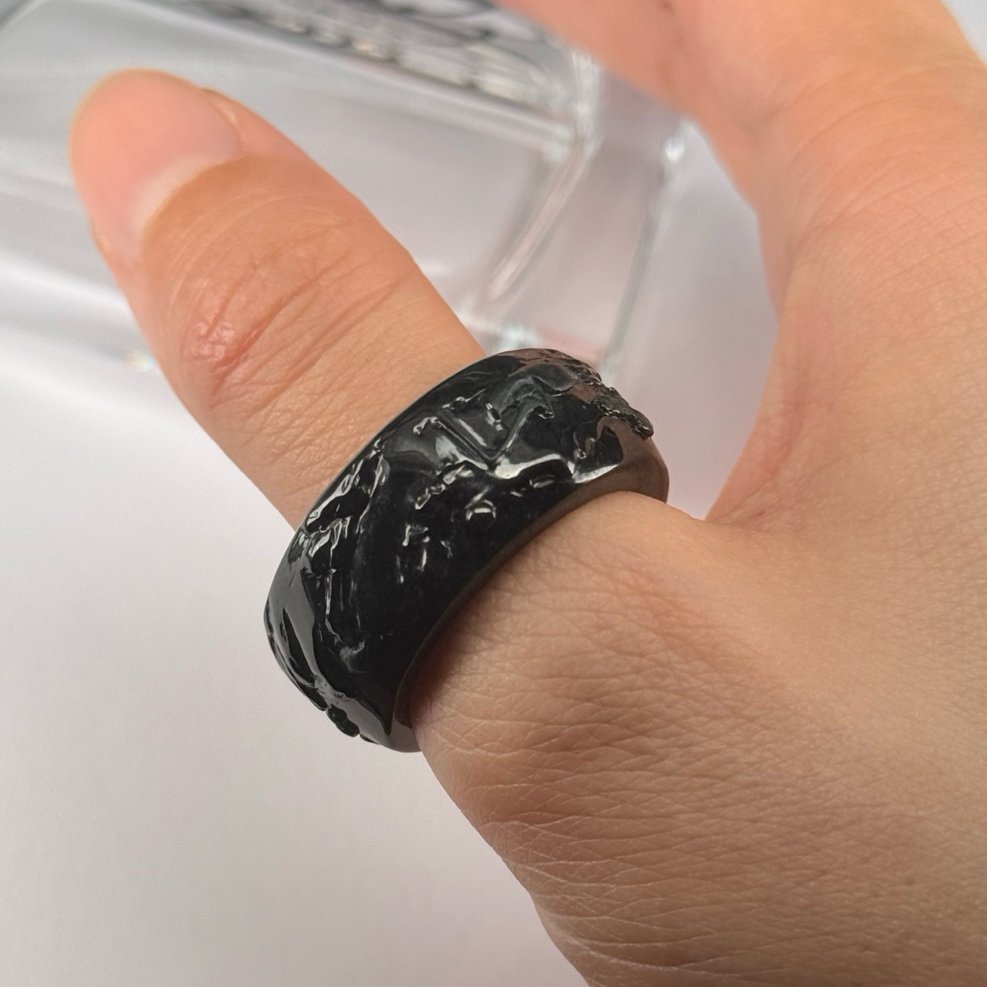 精品墨翠指环 种好色正 黑度好 尺寸11.8