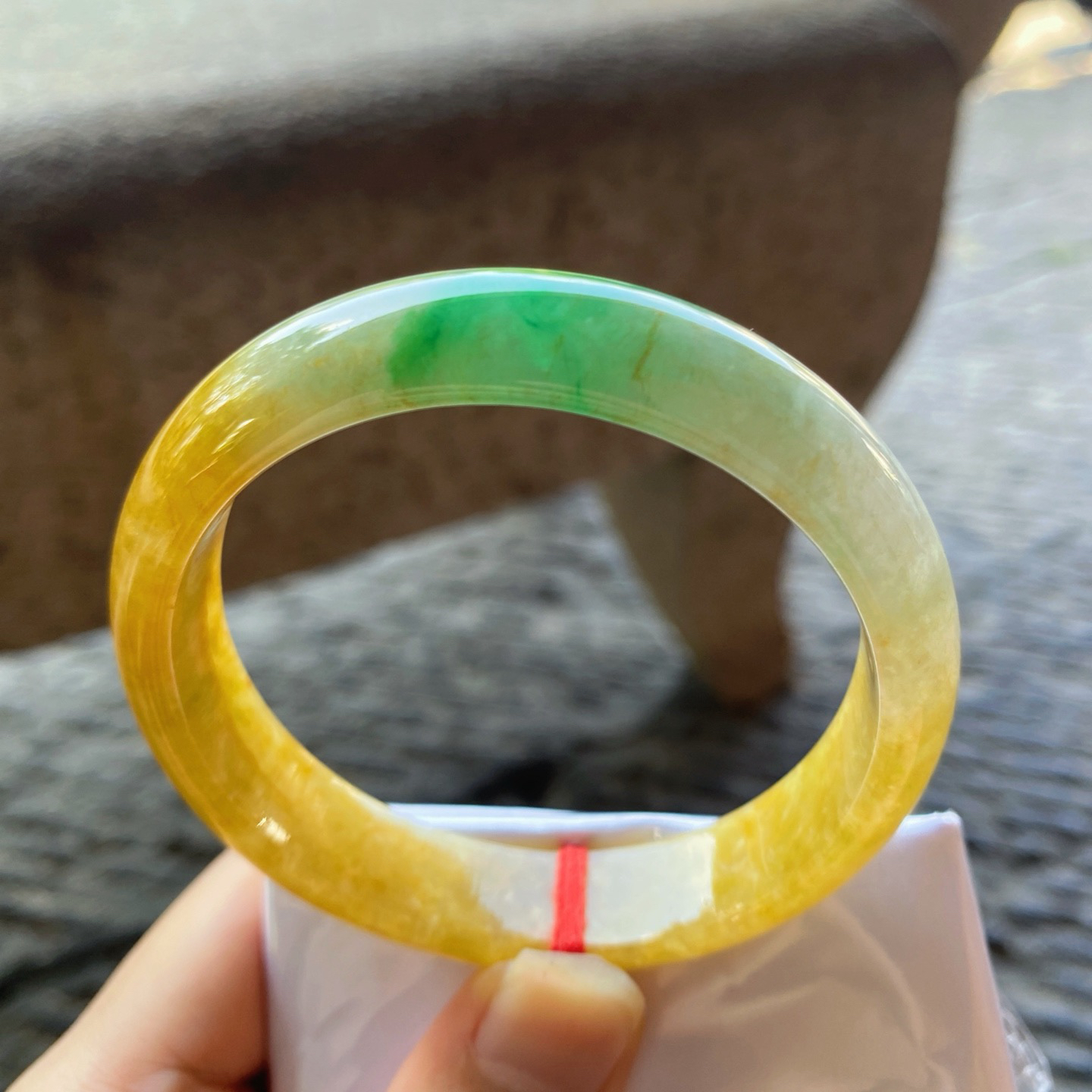 圈口59.1-13.6-7.3    【黄加绿正圈手镯】圈口59  60可戴