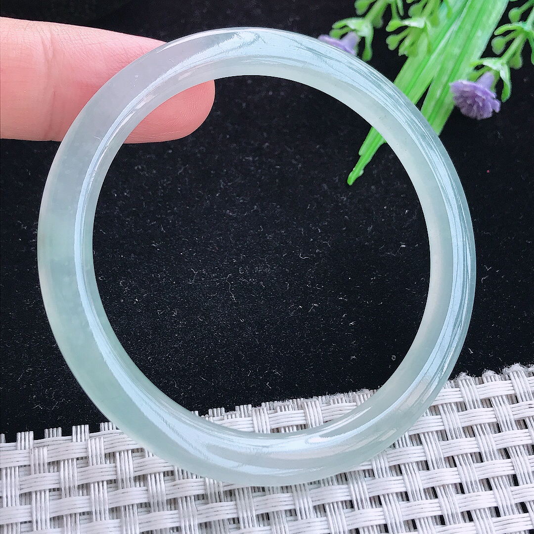 实拍A货翡翠53/5.3/7.4叮当镯冰种果冻胶冰晴细条手镯玉手镯