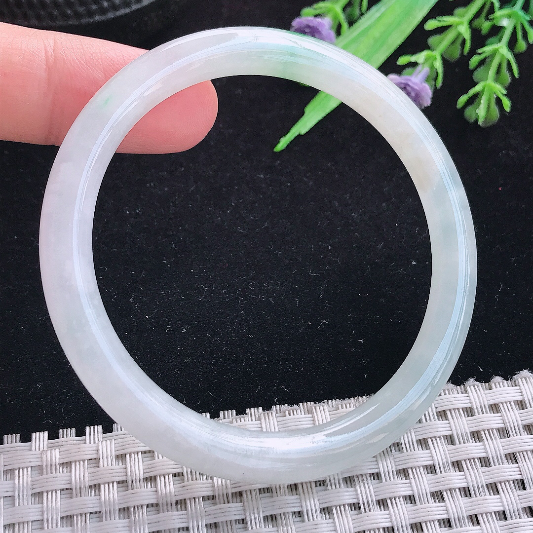 实拍A货翡翠54/6.5/7.3平安镯老坑冰胶飘花叮当手镯玉手镯