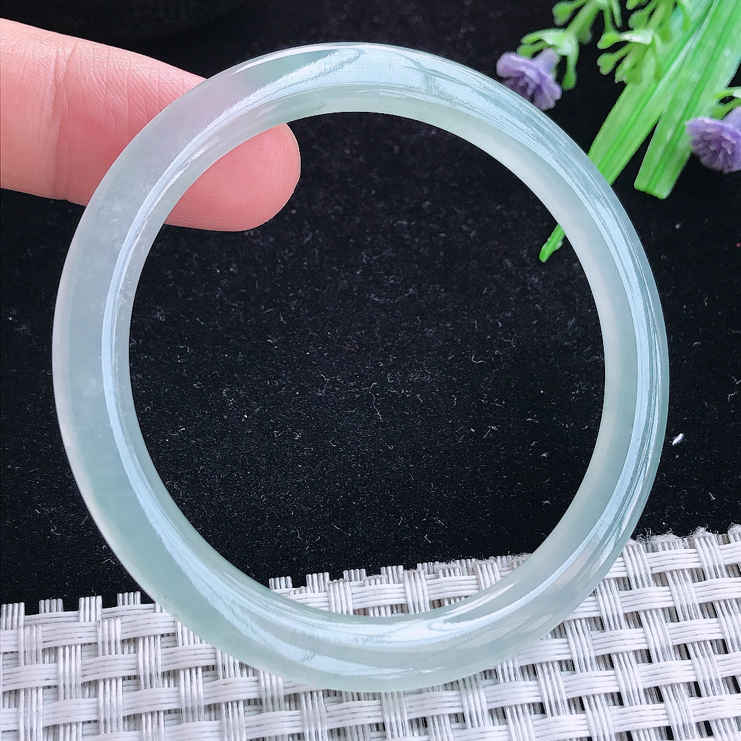 实拍A货翡翠53/5.3/7.4叮当镯冰种果冻胶冰晴细条手镯玉手镯