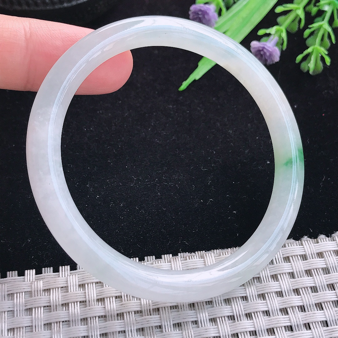 实拍A货翡翠54/6.5/7.3平安镯老坑冰胶飘花叮当手镯玉手镯