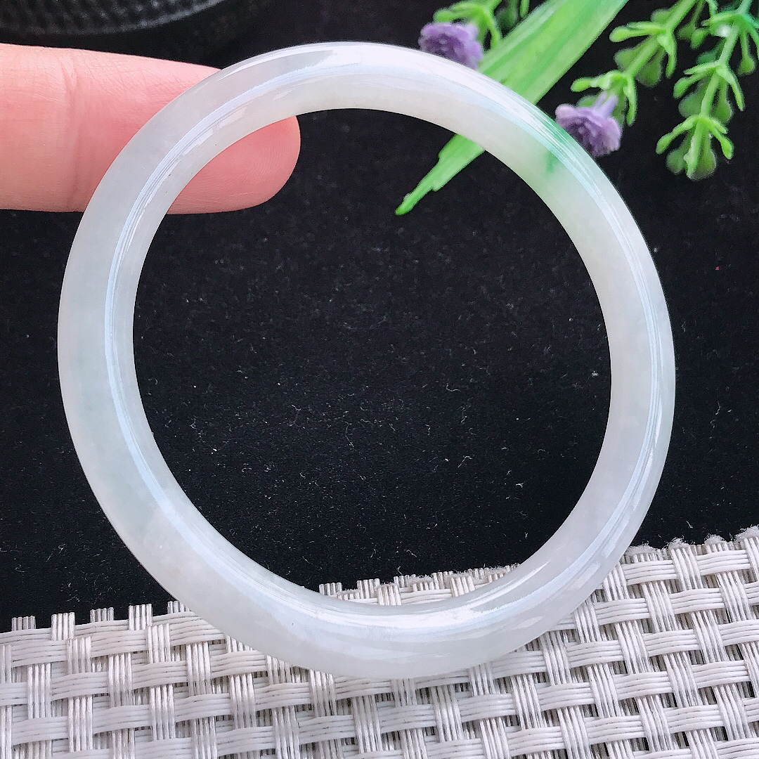 实拍A货翡翠54/6.5/7.3平安镯老坑冰胶飘花叮当手镯玉手镯