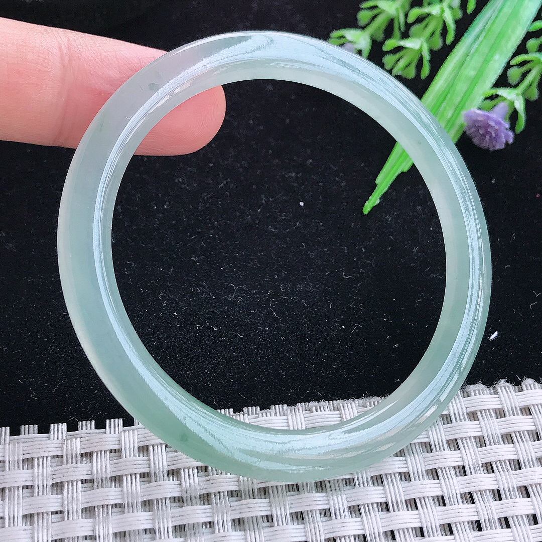 实拍A货翡翠53/5.3/7.5叮当镯老坑冰胶果冻冰晴细条手镯圆条玉手镯