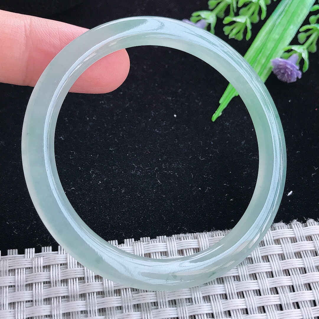 实拍A货翡翠53/5.3/7.5叮当镯老坑冰胶果冻冰晴细条手镯圆条玉手镯