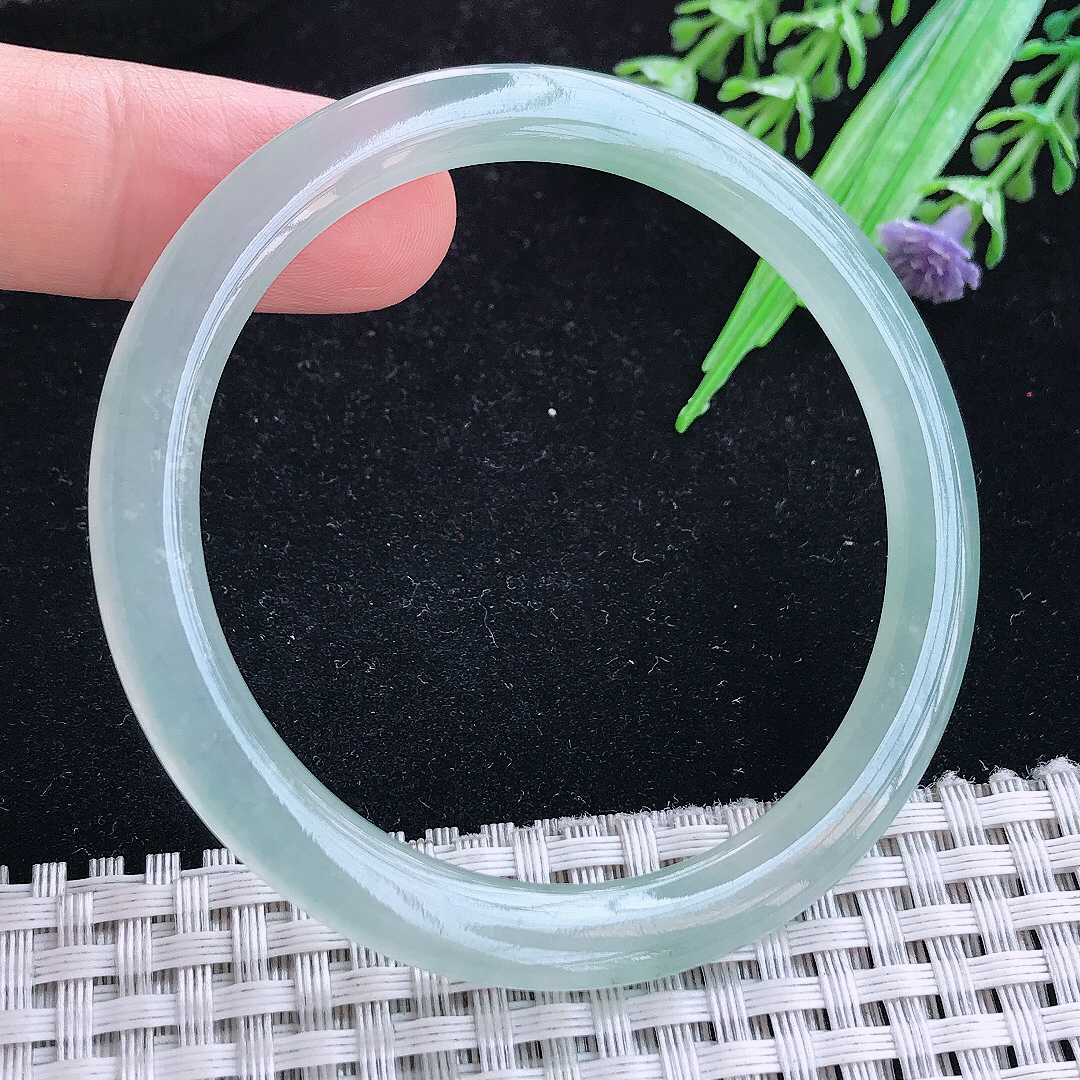 实拍A货翡翠53/5.3/7.5叮当镯老坑冰胶果冻冰晴细条手镯圆条玉手镯