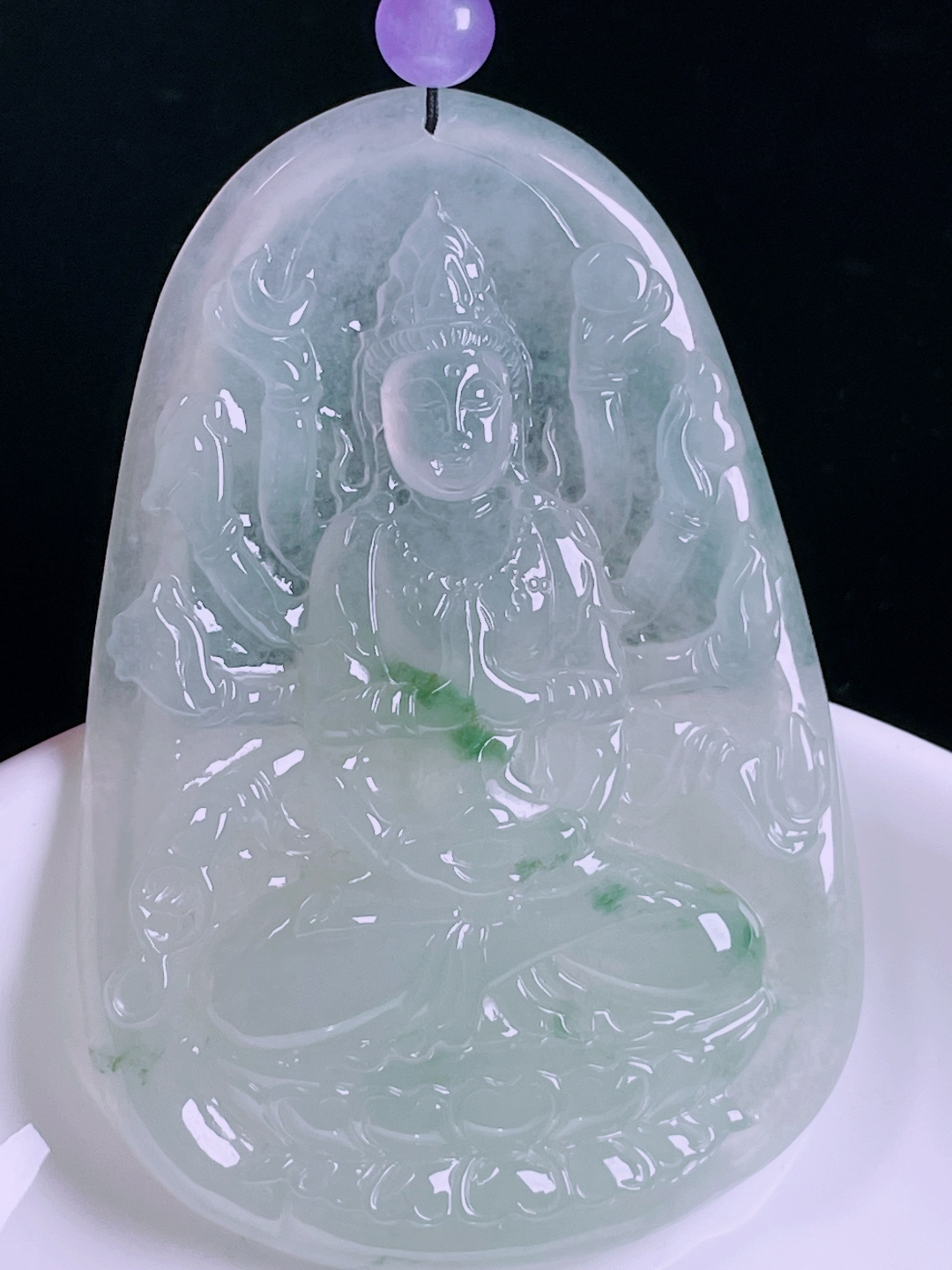 ️冰种千手观音，老种起光，细底通透，尺寸：66/44.5/5.8mm0526