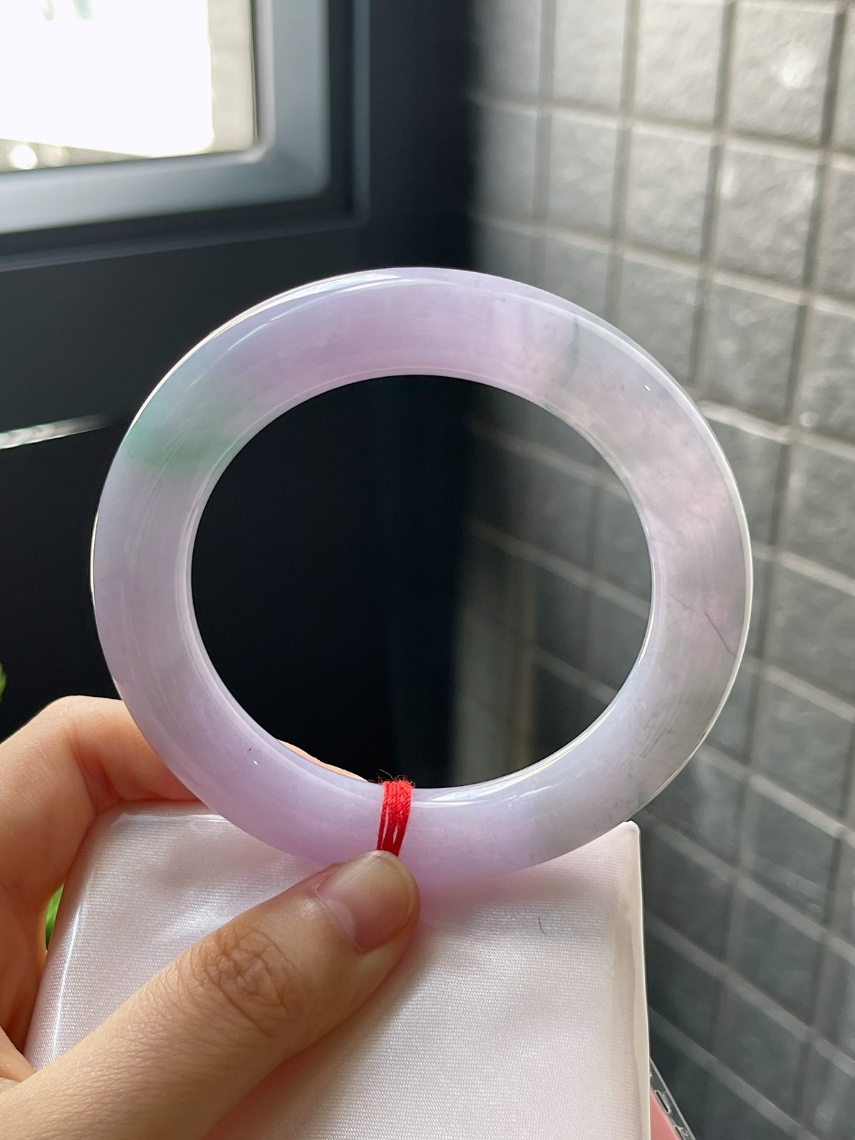 圆条57.4，浓紫春带彩厚装圆条翡翠手镯