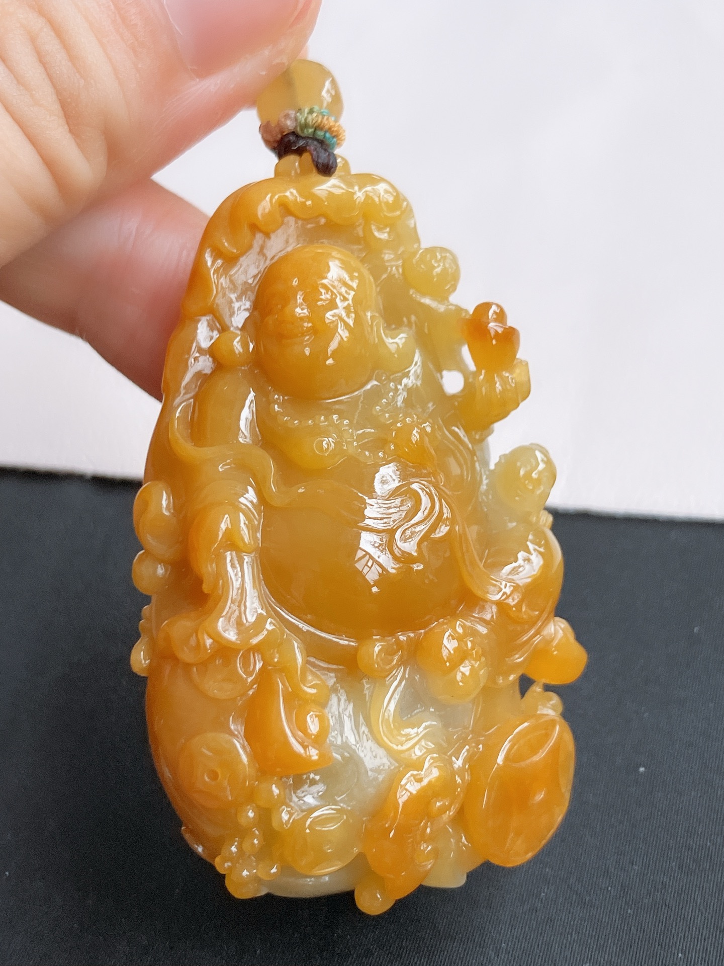 冰黄布袋佛，饱满大气，尺寸59.3/35.6/21.6/自然光实拍