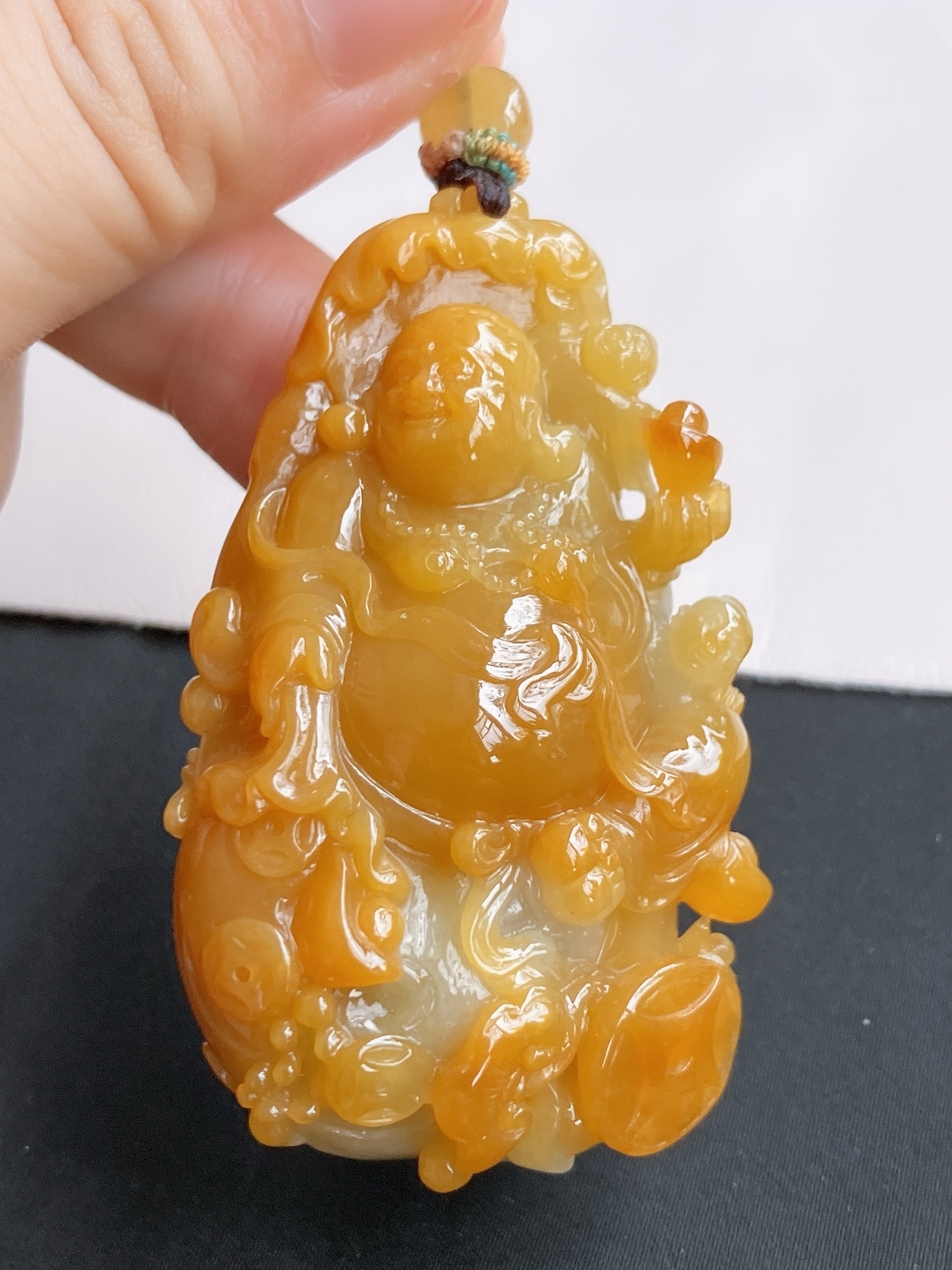 冰黄布袋佛，饱满大气，尺寸59.3/35.6/21.6/自然光实拍