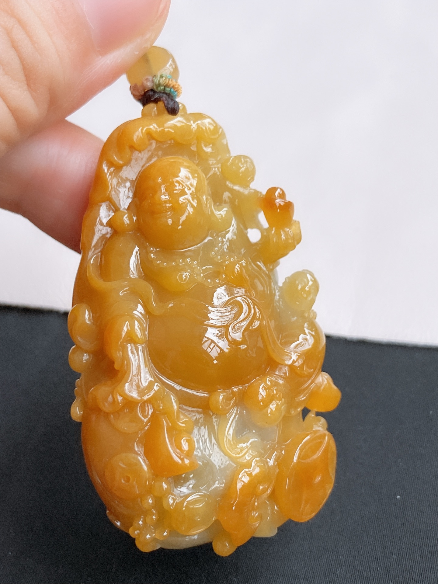 冰黄布袋佛，饱满大气，尺寸59.3/35.6/21.6/自然光实拍