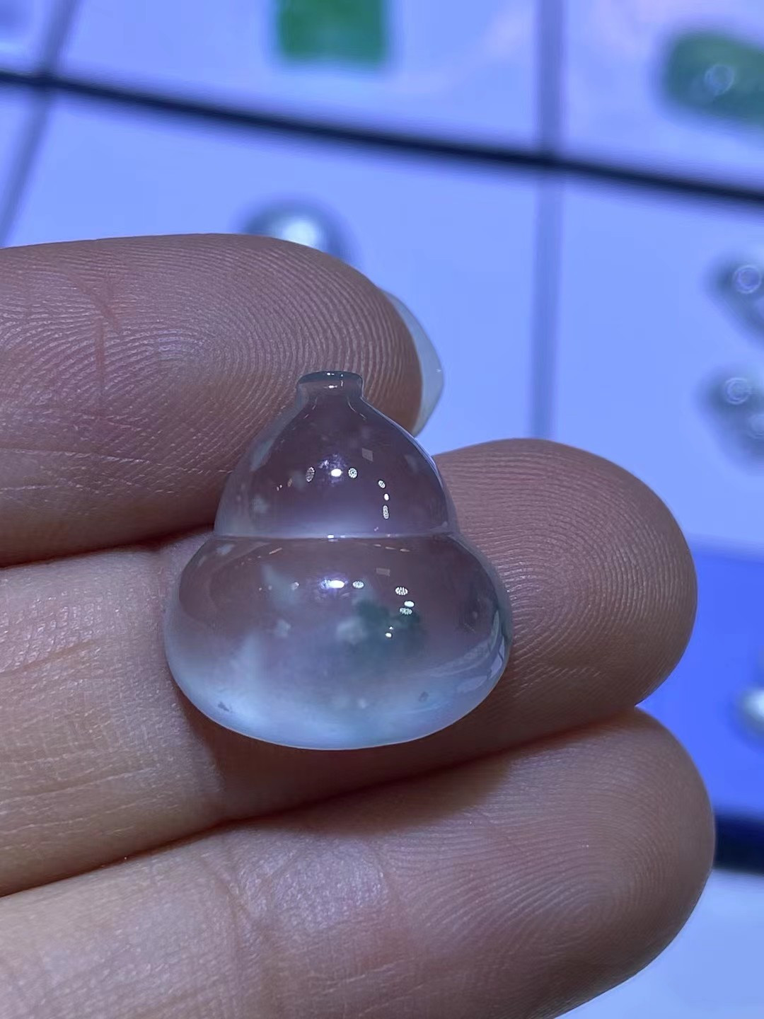高冰种雪花棉葫芦，完整饱满，起光，尺寸16.6*15.4*7.1