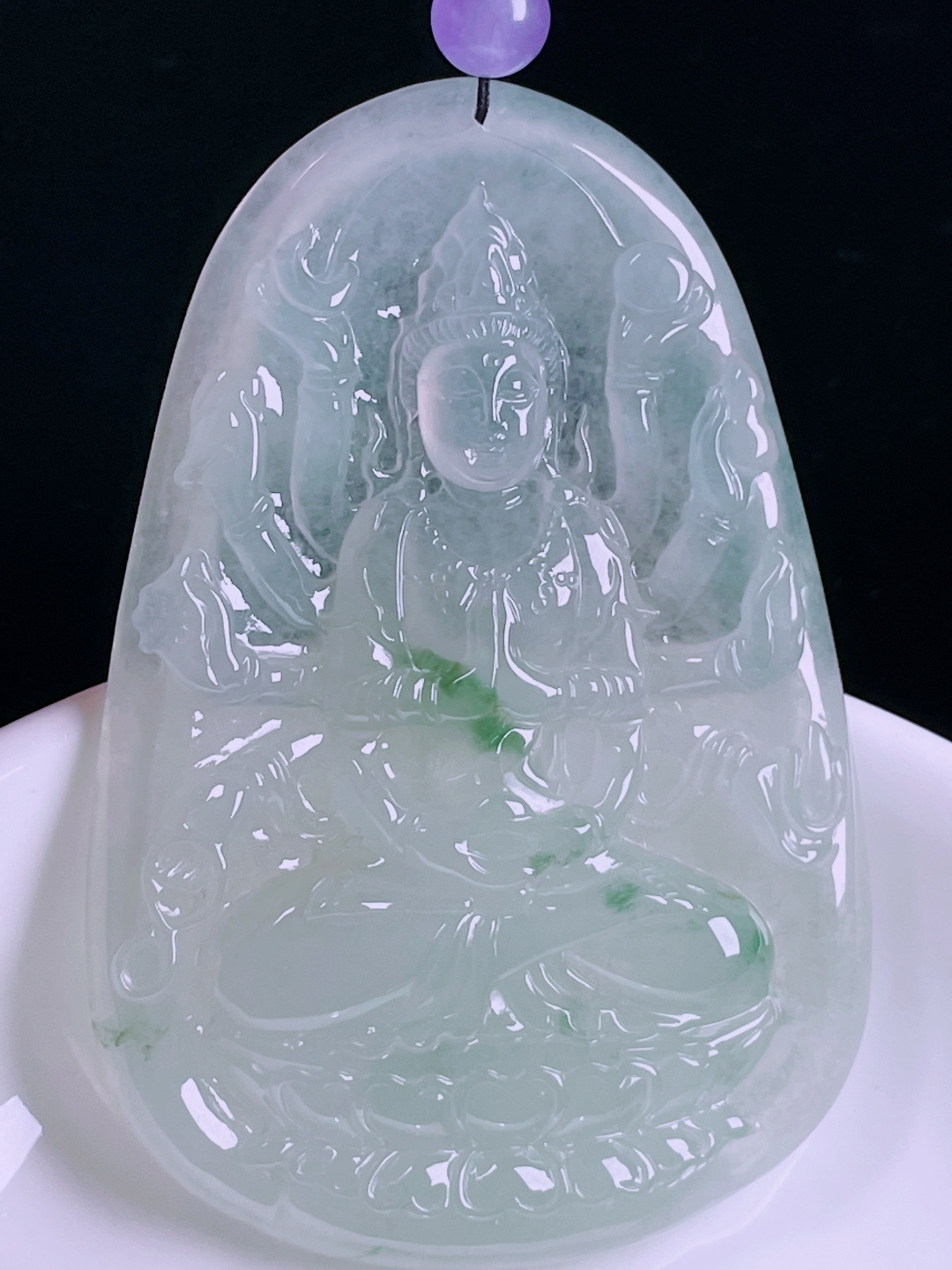 ️冰种千手观音，老种起光，细底通透，尺寸：66/44.5/5.8mm0526