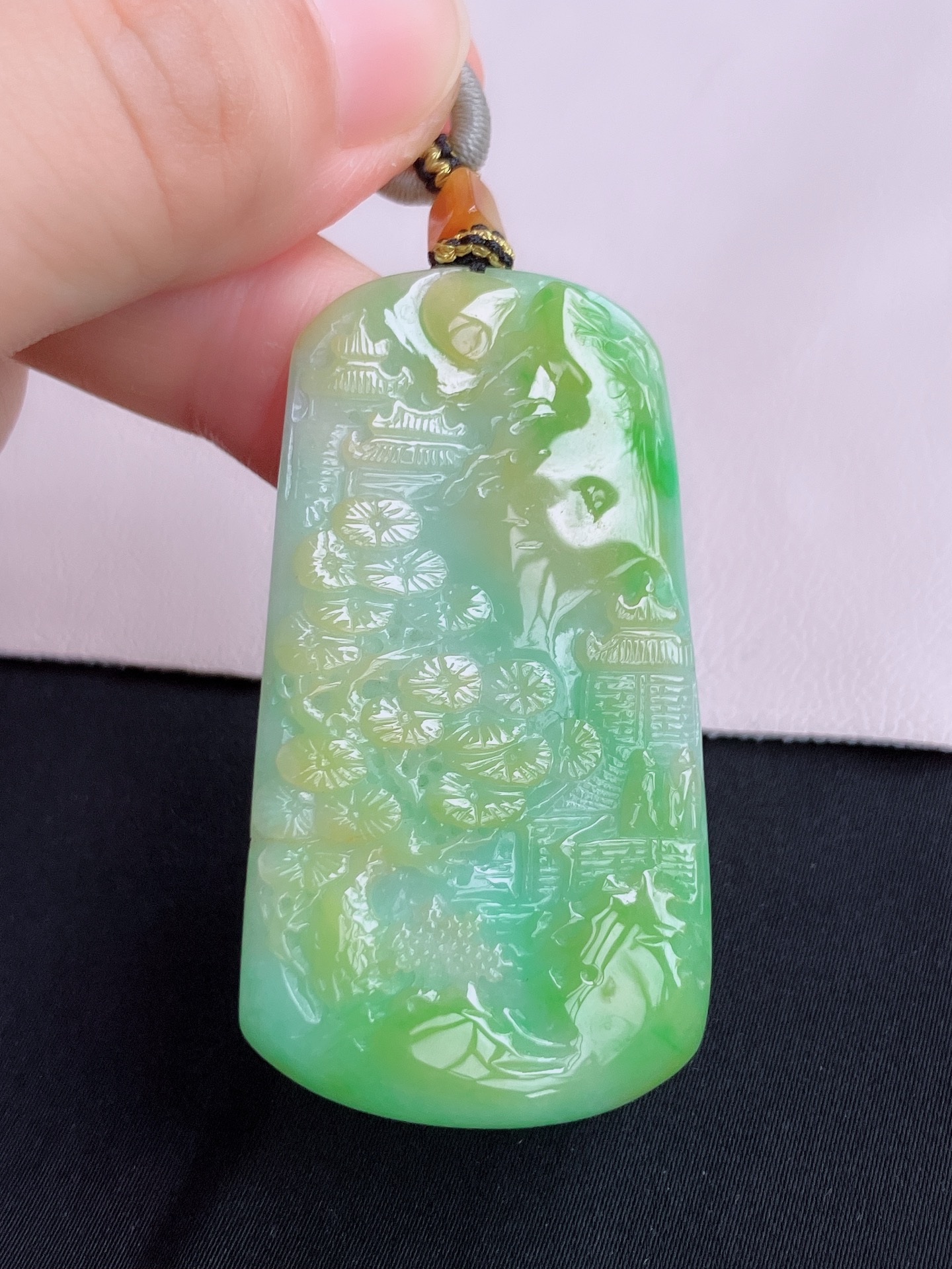 三彩山水牌，意境美，尺寸54.3/29.3/5.2/自然光实拍