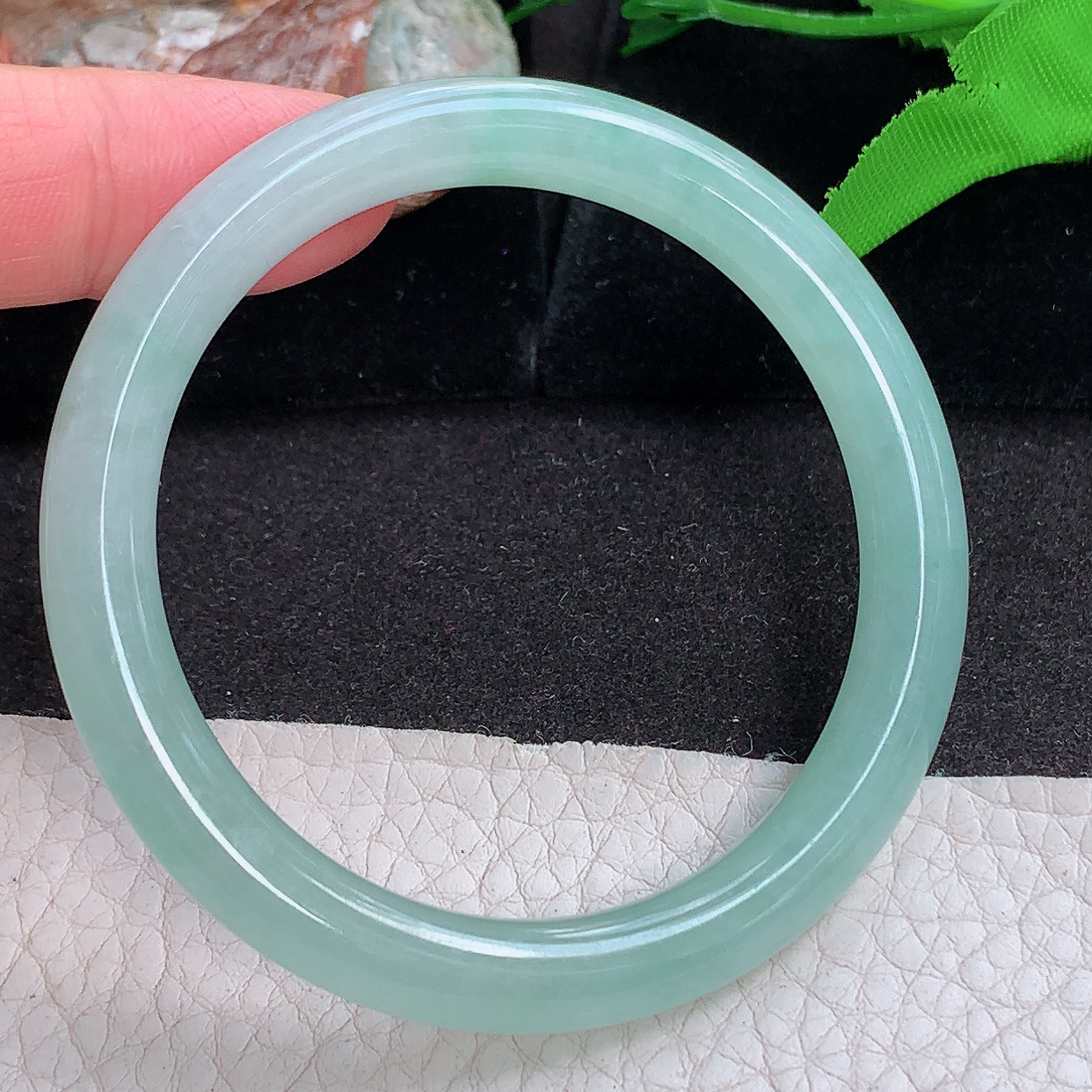 yh小圈口52*7.6叮当镯 缅甸翡翠a货玉手镯冰晴圆条正圈玉手环 美人镯