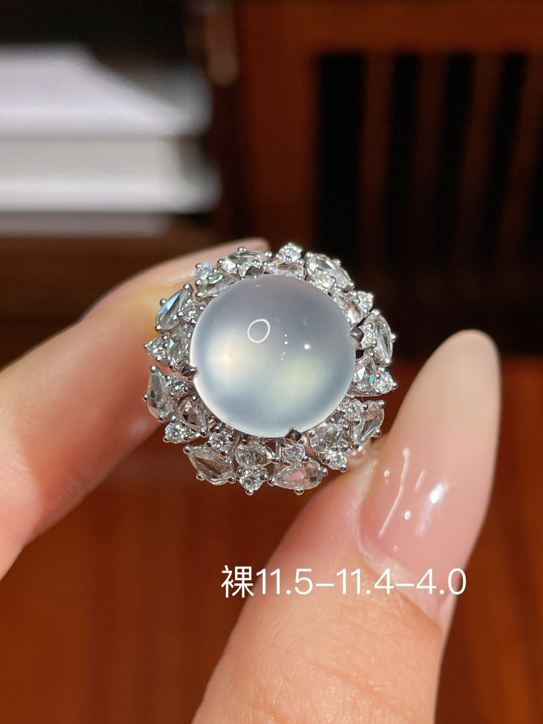 蛋面戒指 无裂, 18k金镶嵌 强烈推荐，11.5-11.4-4.0