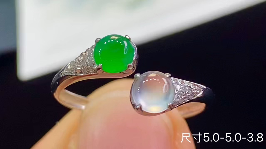 18k金+钻玻璃种蛋面二合一戒指，无裂，5.0-5.0-3.8