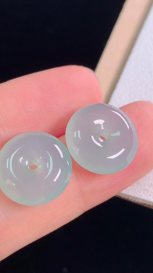 冰种平安扣/对，无裂，尺寸:12.9-4.2mm 25