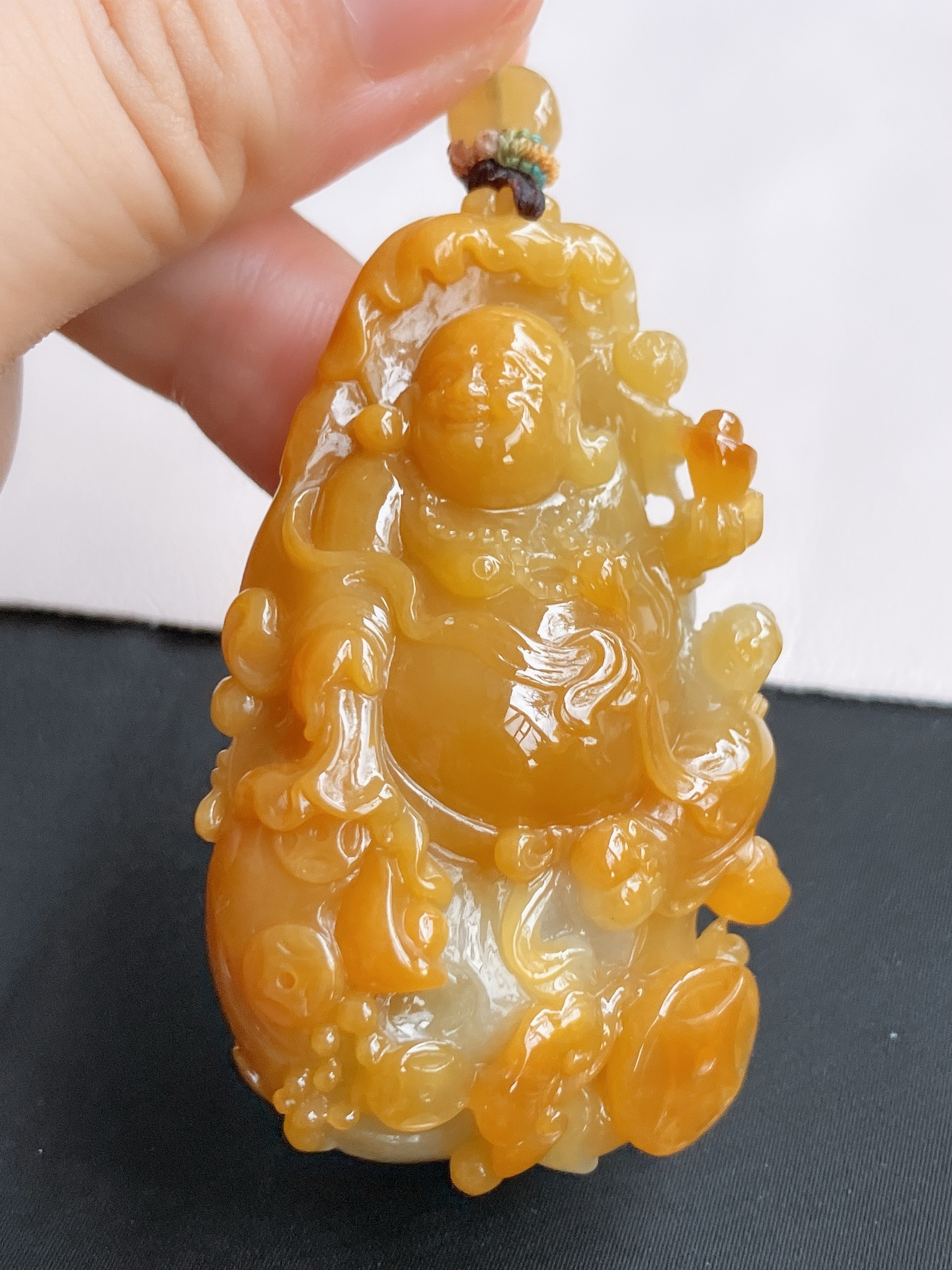冰黄布袋佛，饱满大气，尺寸59.3/35.6/21.6/自然光实拍