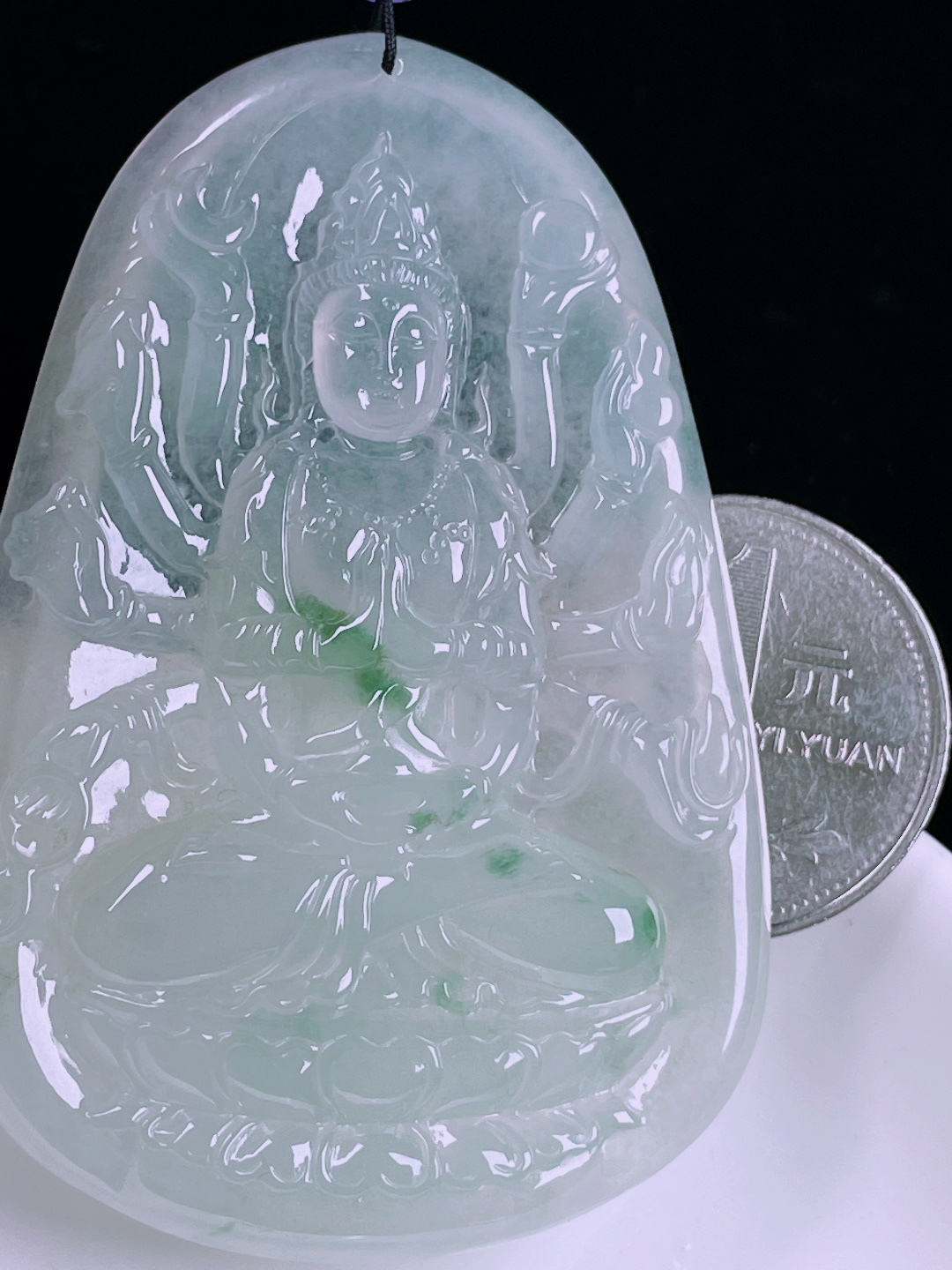 ️冰种千手观音，老种起光，细底通透，尺寸：66/44.5/5.8mm0526
