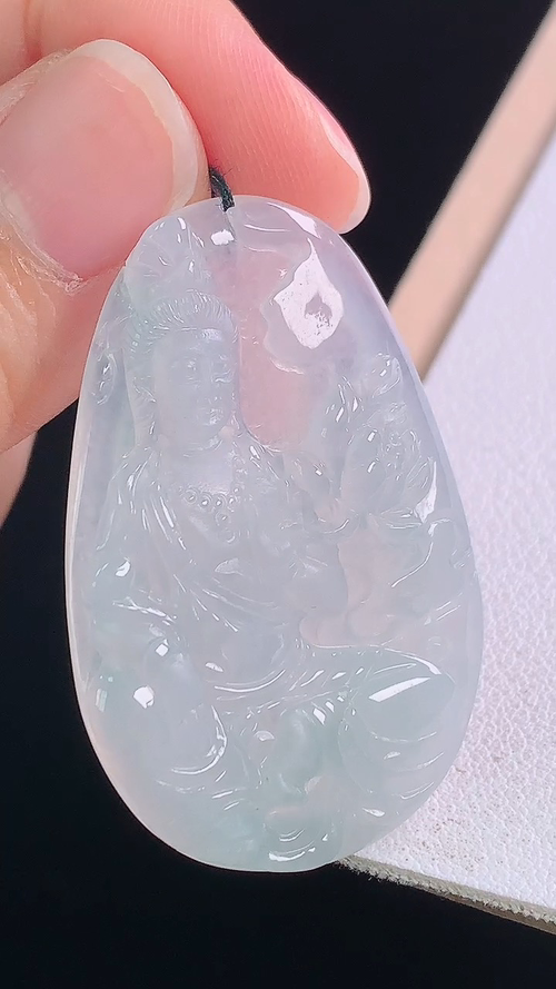 冰种大势至菩萨，无裂，尺寸:41.0-26.5-4.5mm 24