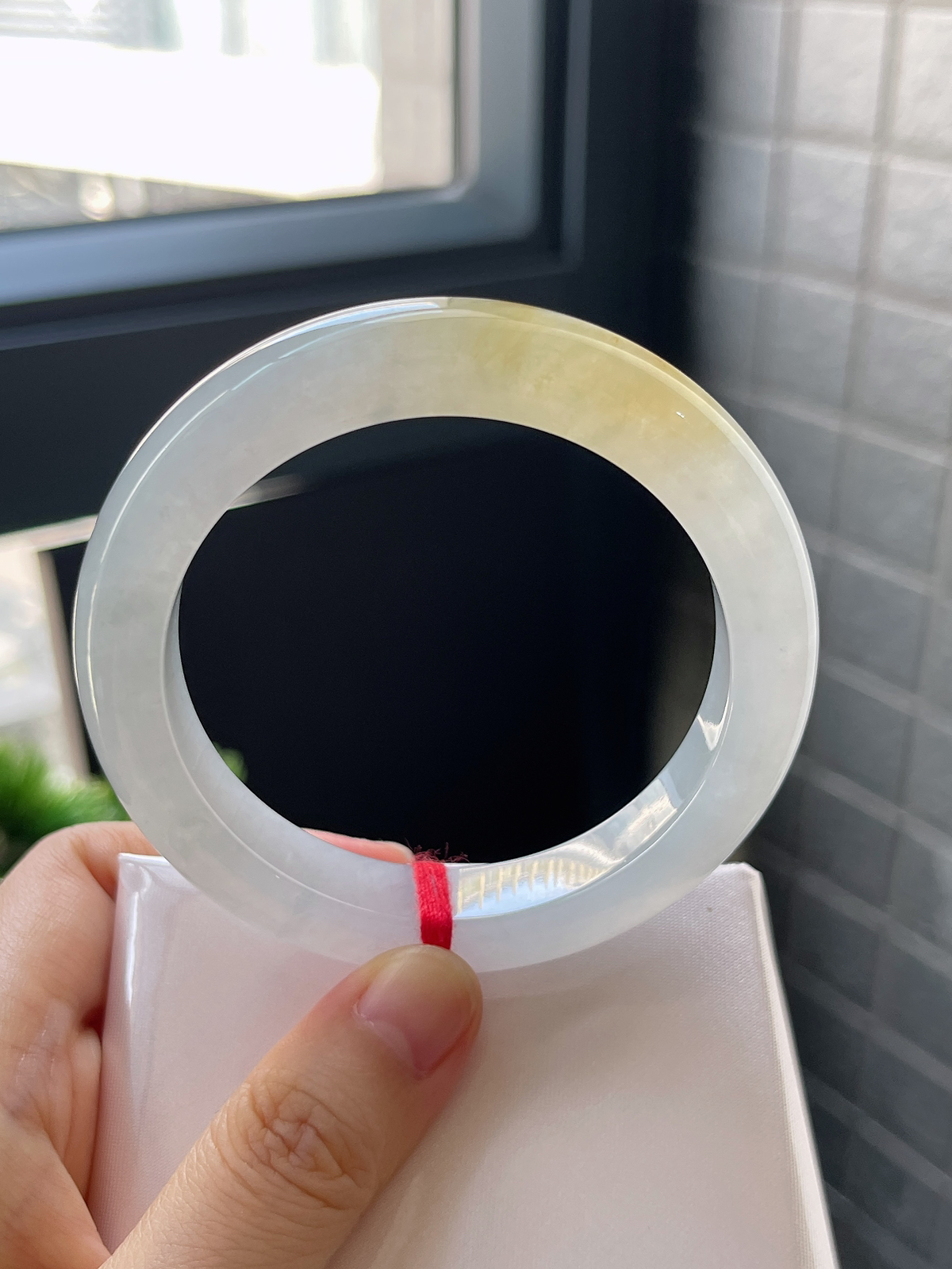 正圈55.5圈口，翡翠冰糯种黄色手镯