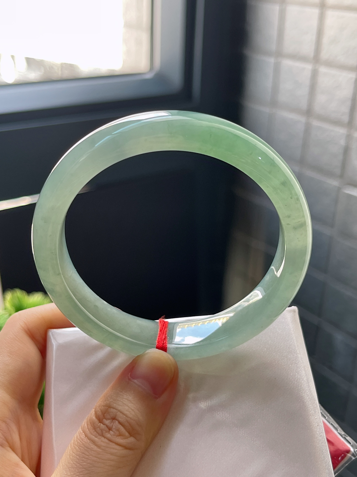 正圈58，冰糯湖水绿翡翠手镯