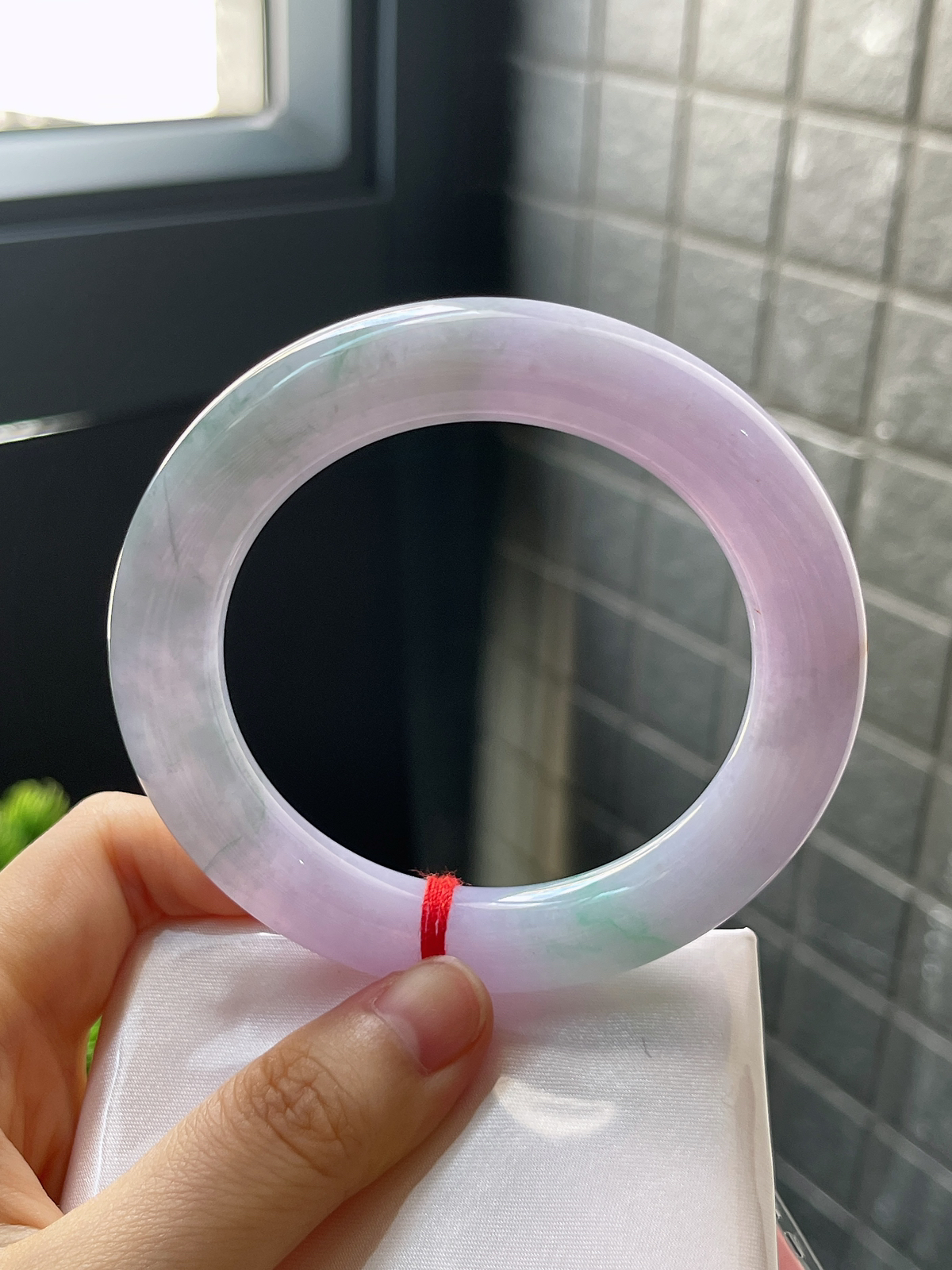 圆条57.4，浓紫春带彩厚装圆条翡翠手镯