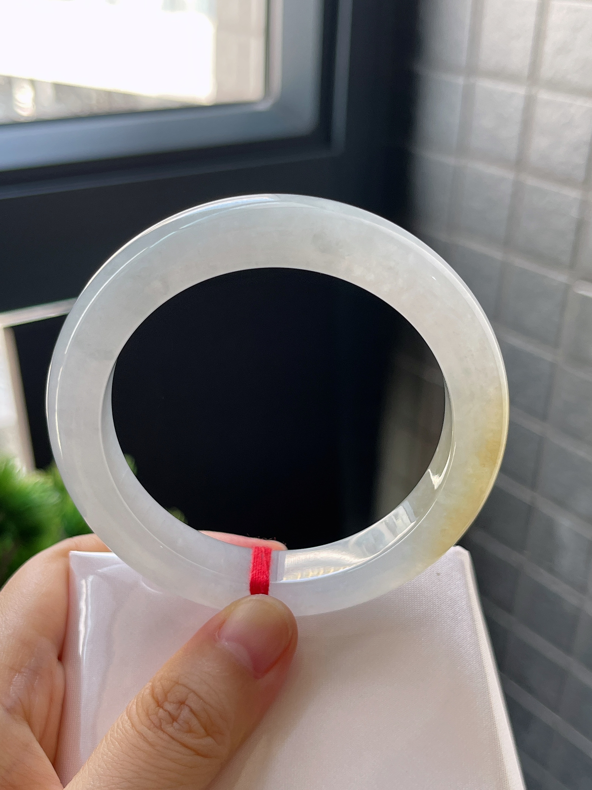 正圈55.5圈口，翡翠冰糯种黄色手镯