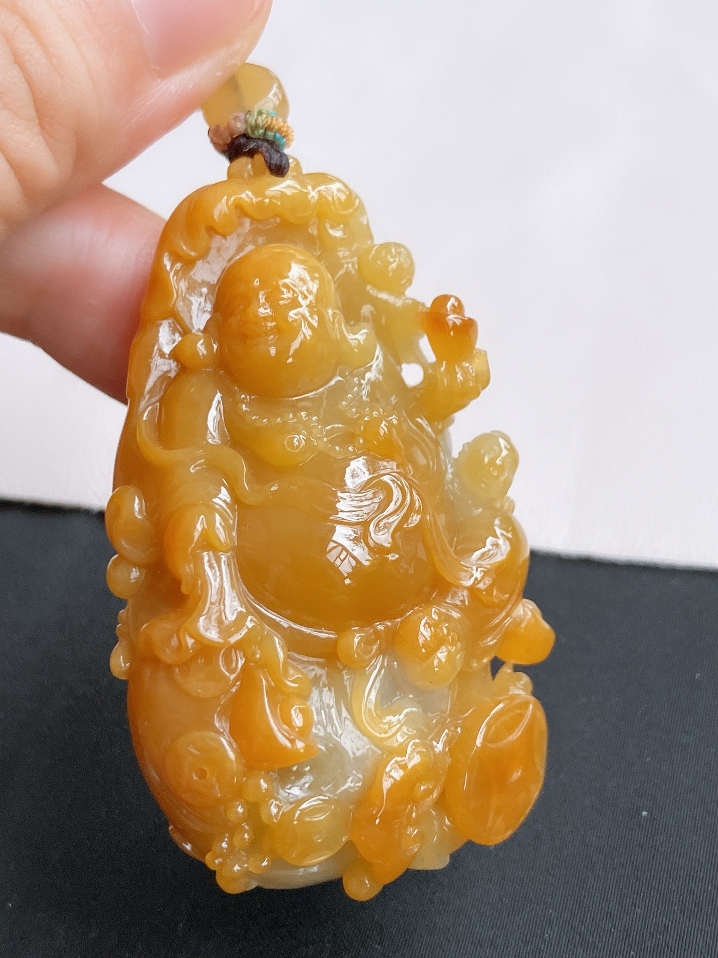 冰黄布袋佛，饱满大气，尺寸59.3/35.6/21.6/自然光实拍