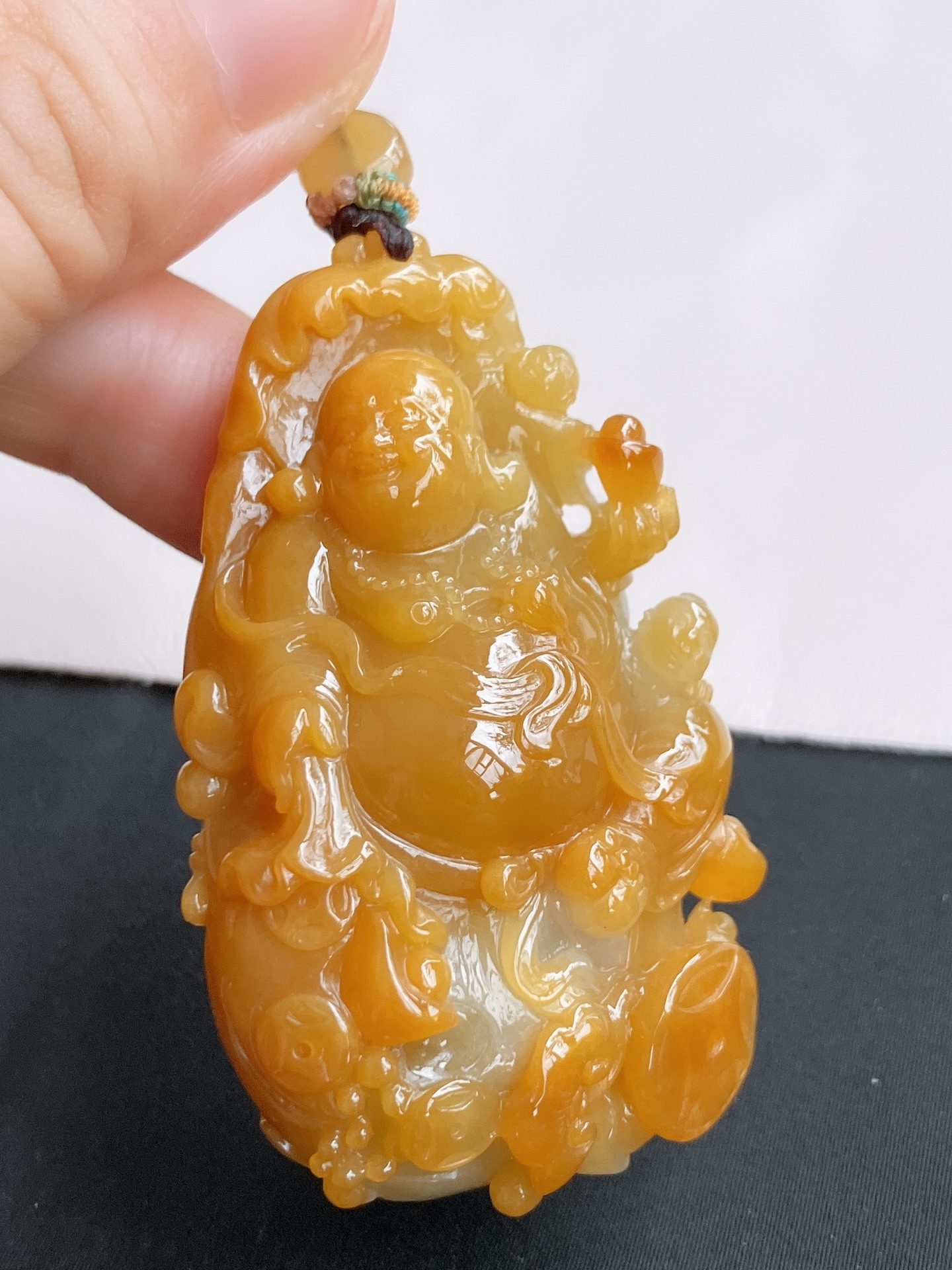 冰黄布袋佛，饱满大气，尺寸59.3/35.6/21.6/自然光实拍