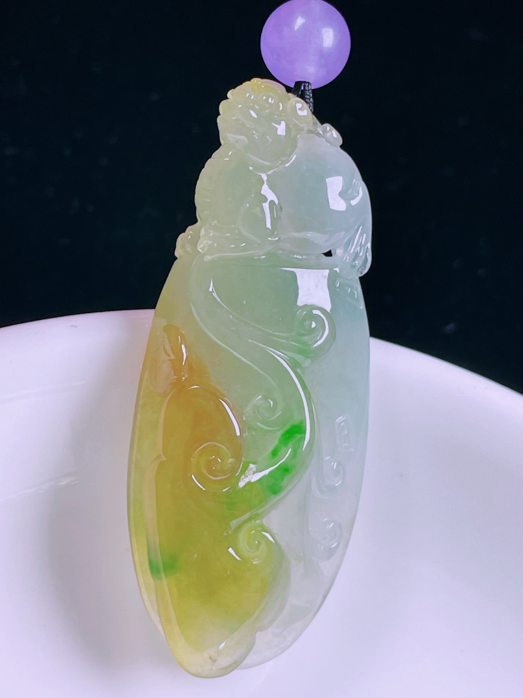 冰黄如意，老种起光，细底通透，尺寸：43.3/17.8/8mm0526