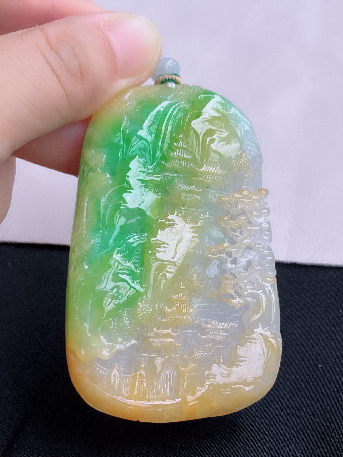 三彩大山水牌，意境美，尺寸73/44.8/9/自然光实拍